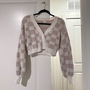 Altar'd State Cream and Tan Checkered Cardigan